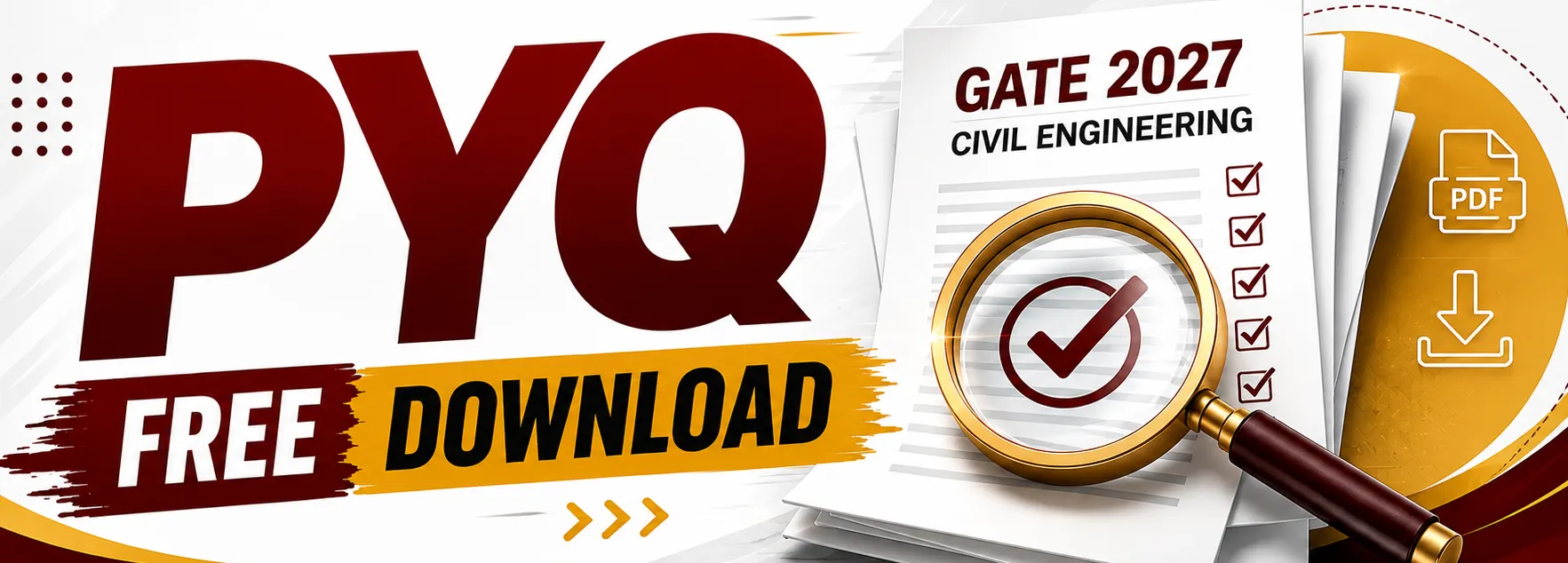 GATE 2027 Civil Engineering Previous Year Question Papers (PYQ) Free Download PDF Banner for Exam Preparation, Solved Papers, Practice Questions and IIT Madras GATE CE Preparation